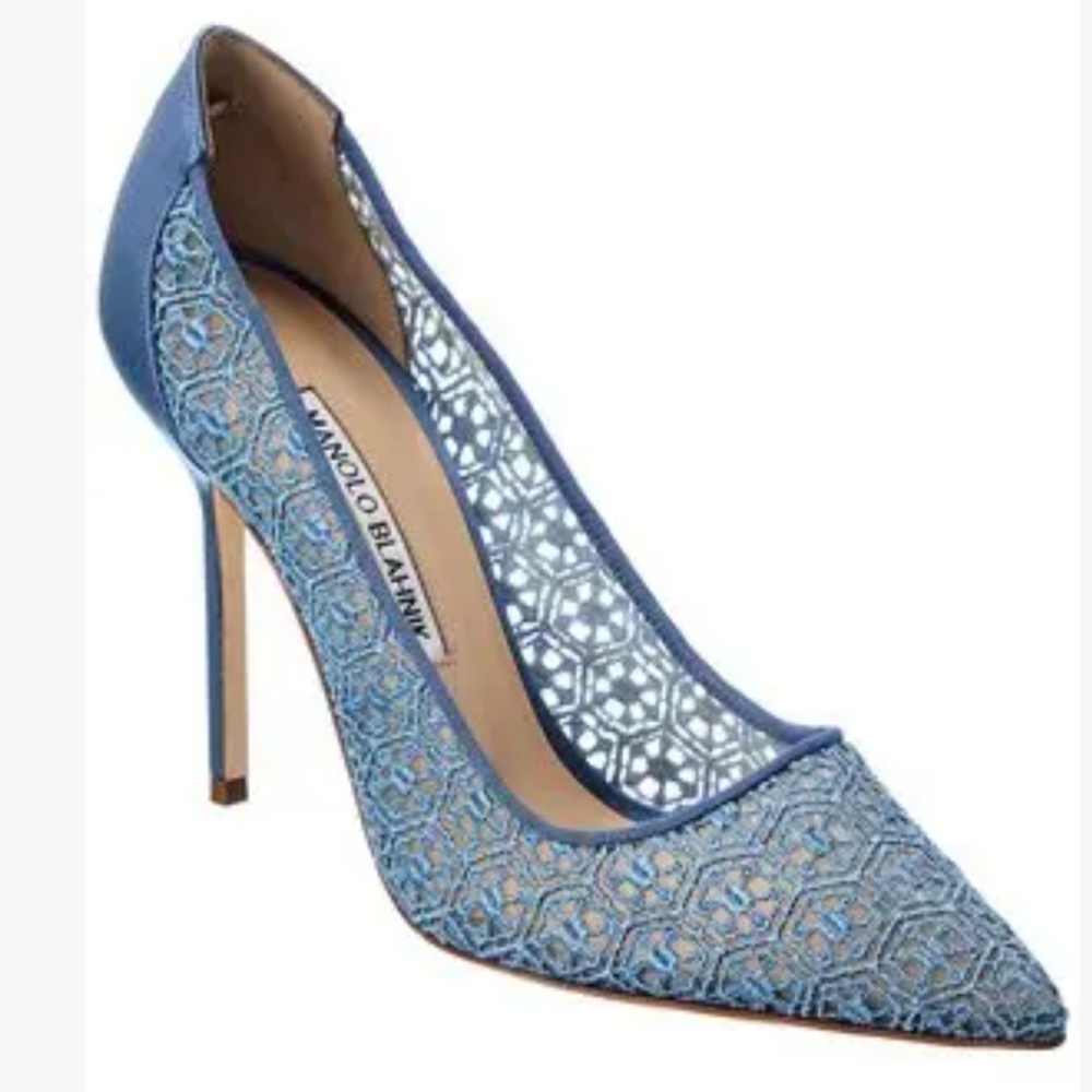NEW$1125 MANOLO BLAHNIK BBLA 105 Lace/Satin Point Toe Pump Heels 39 8.5